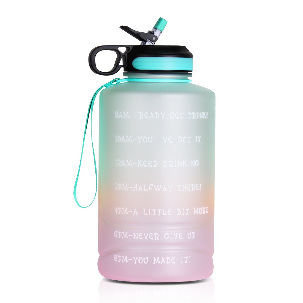 1 Gallon Water Bottle - with Straw & Motivational Time Marker Leak-Proof BPA Free Reusable Gym Sports Outdoor Large(128OZ) Capacity Water Jug