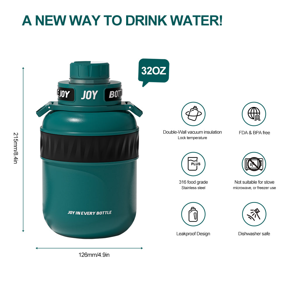 BOTTLE JOY Stainless-Steel Water Bottle: Leakproof Lid, Perfect Sip, Double Insulated, Eco-Friendly, Dishwasher Safe & Stylish Strap (Forest, 32/48 oz) - Image 4