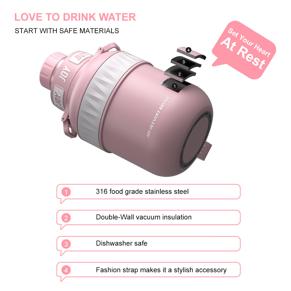 BOTTLE JOY Stainless-Steel Water Bottle: Leakproof Lid, Perfect Sip, Double Insulated, Eco-Friendly, Dishwasher Safe & Stylish Strap (Coral, 32/48 oz) - Image 7